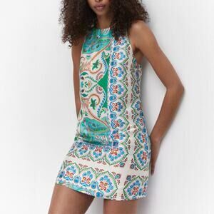NWT Mango Multicolor Paisley Print Satin Mini Dress Size XS